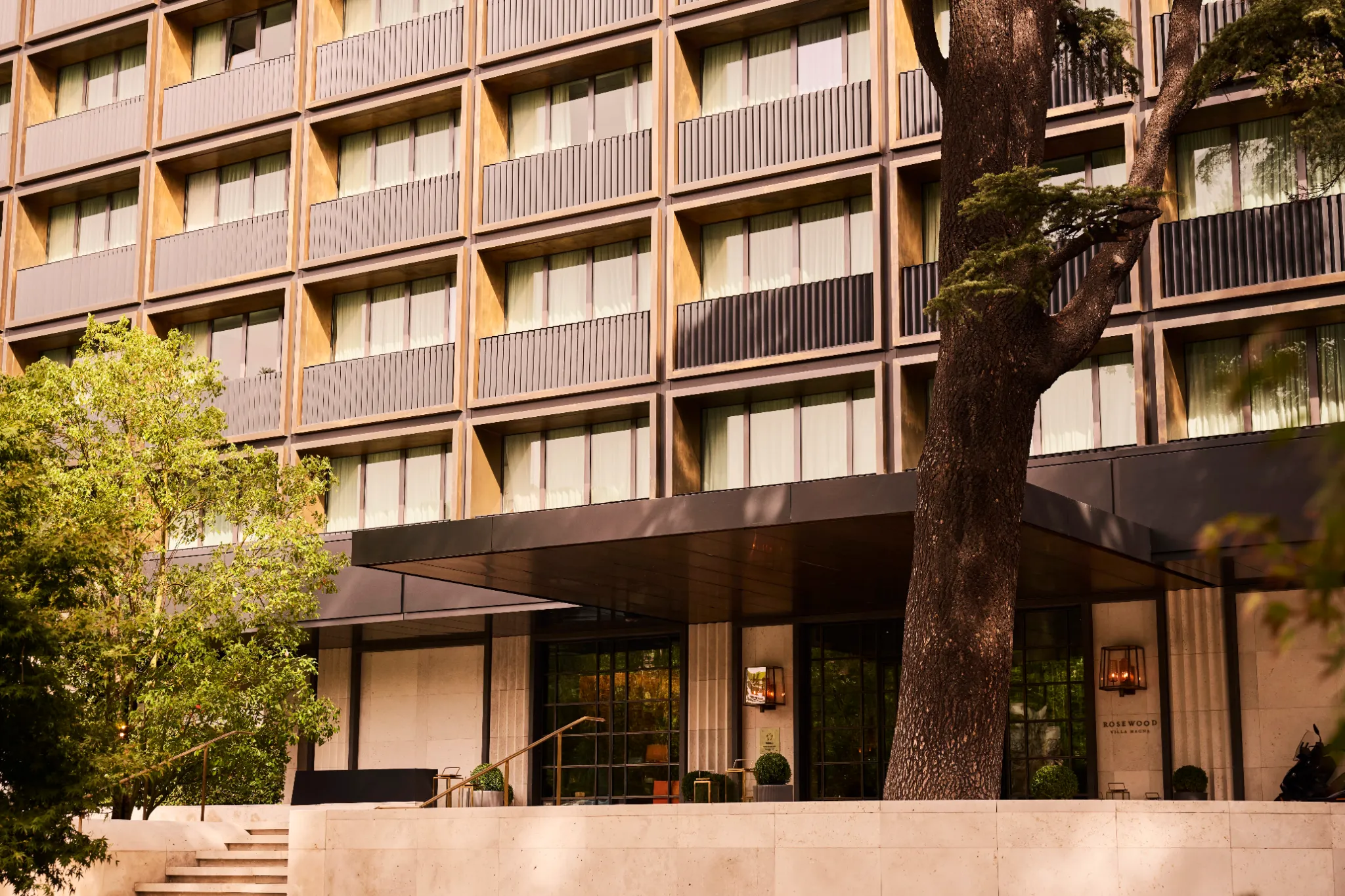 Rosewood Villa Magna entrance and hotel signage, Madrid